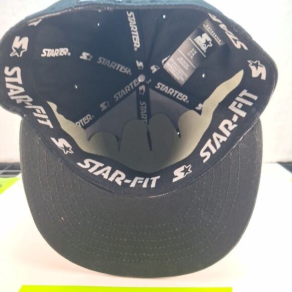 Starter STAR-FIT Flat Brim Hat Cap Fitted Small/Medium Black Gray Logo - Picture 6 of 8